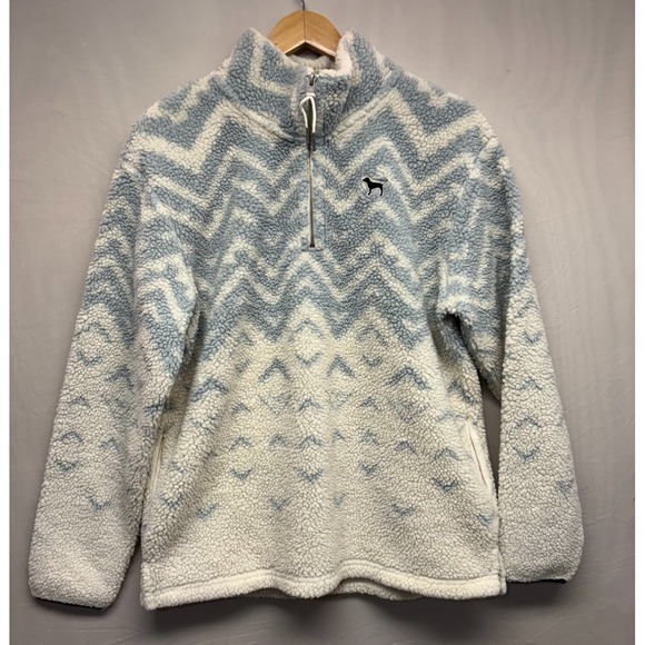 Victoria's Secret Sweaters - Pink Victoria's Secret Sweater Womens Gray White Geo 1/4 Zip Sherpa‎ Fleece M